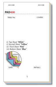 Pad 400 95mm x 165mm (141mm Tear Out) - Numbered 1 - 50 Restaurant Order Pads